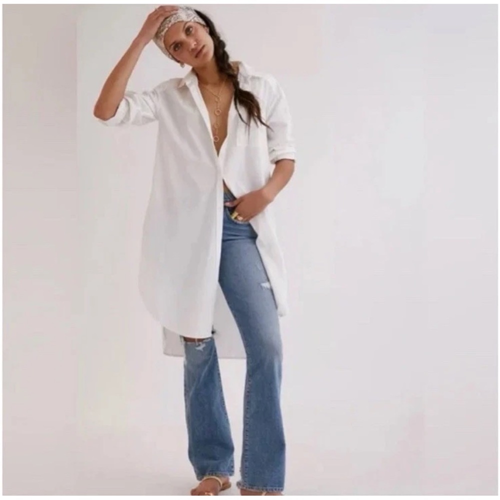 Anthropologie White Long Button-Down Shirt